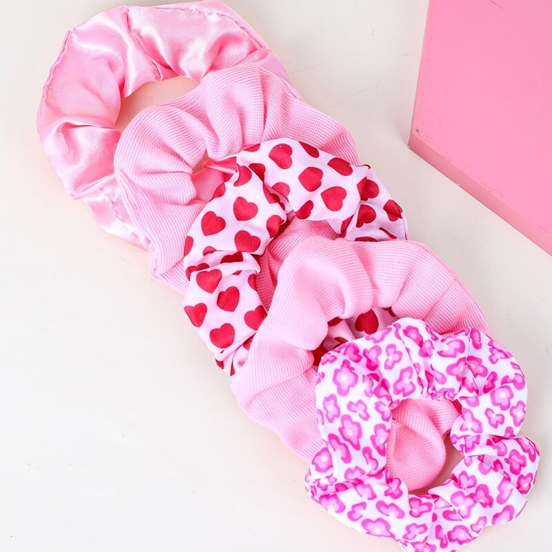 

5pcs Heart Print Scrunchie, Multicolor