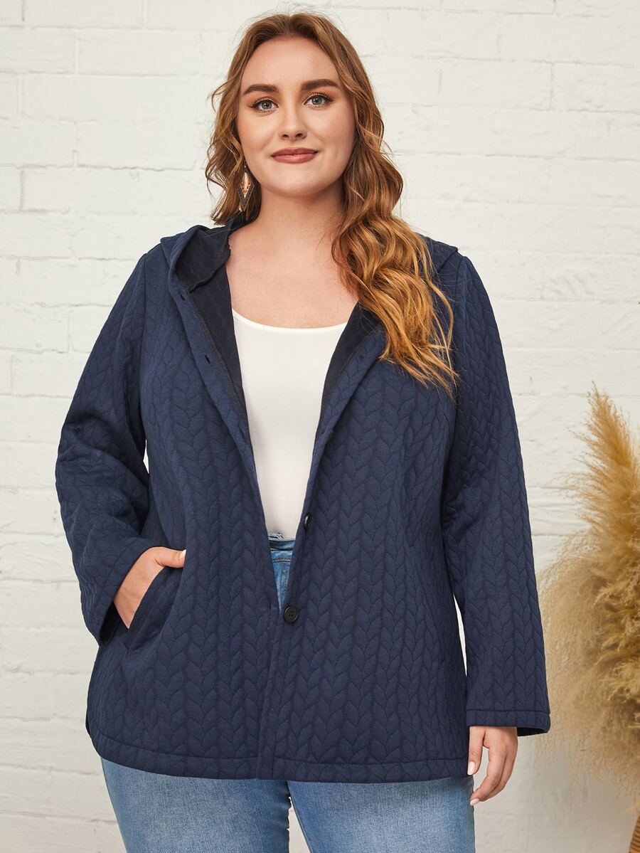 Abrigo con capucha con bolsillos oblicuos tejido de cable - Azul Marino - Ver 1