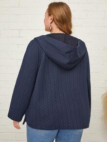 Abrigo con capucha con bolsillos oblicuos tejido de cable - Azul Marino - Ver 2