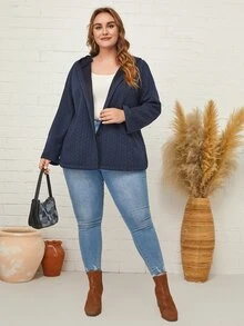 Abrigo con capucha con bolsillos oblicuos tejido de cable - Azul Marino - Ver 4