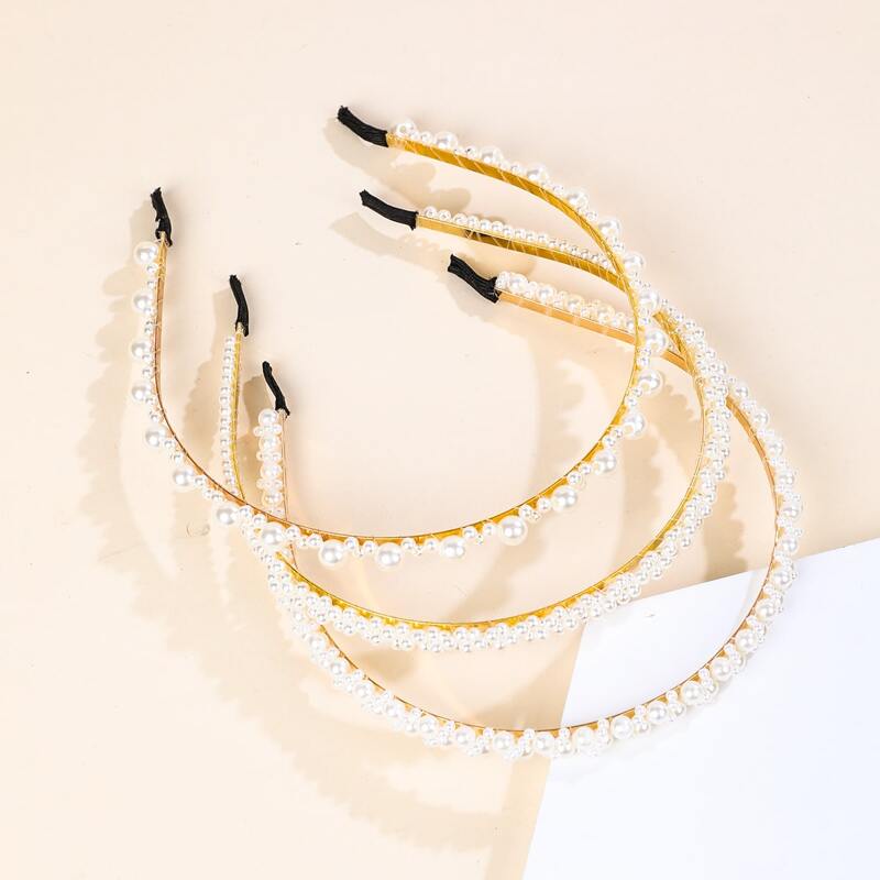 

3pcs Faux Pearl Decor Headband, Multicolor