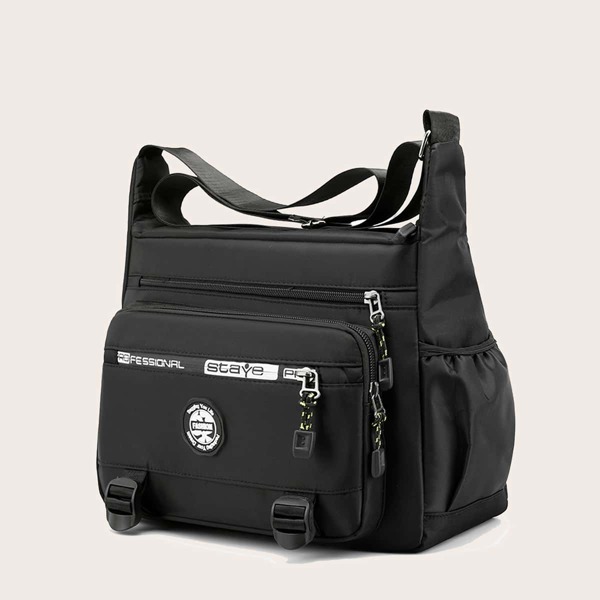 

Men Letter Tape Decor Crossbody Bag, Black