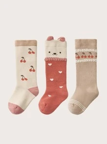 Niñas 4 pares Calcetines con estampado de cereza - Multicolor - Ver 1