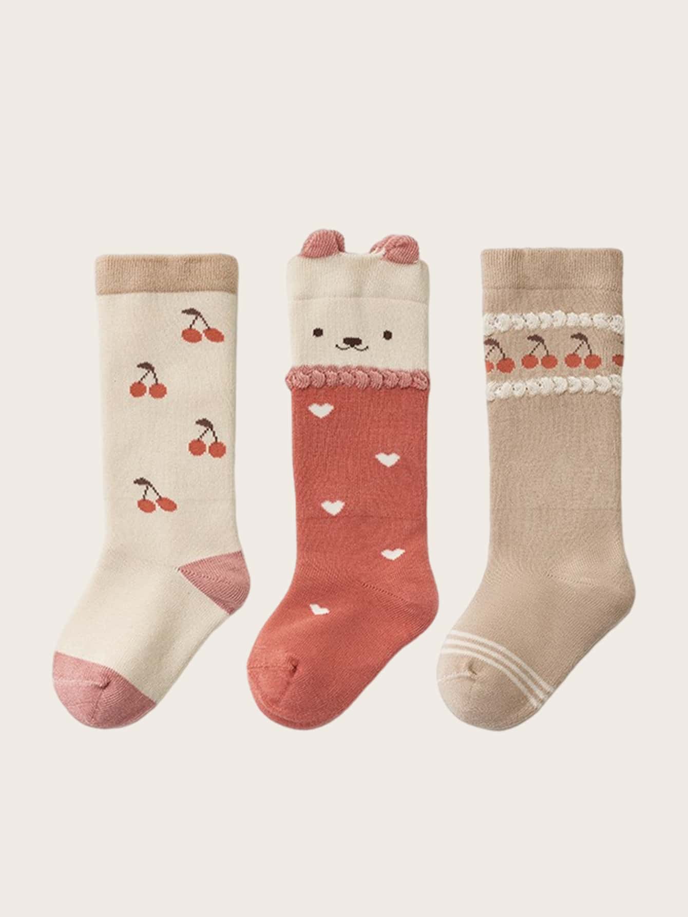 Niñas 4 pares Calcetines con estampado de cereza - Multicolor - Ver 1