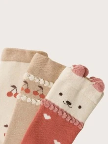Niñas 4 pares Calcetines con estampado de cereza - Multicolor - Ver 4