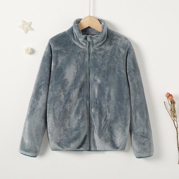 

Boys Solid Zip-up Flannel Jacket, Grey