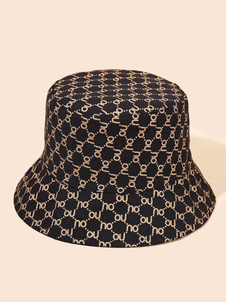 Letter Graphic Bucket Hat - Black - View 1