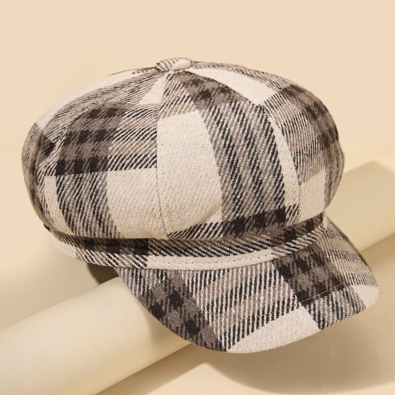 

Plaid Print Baker Boy Cap, Multicolor