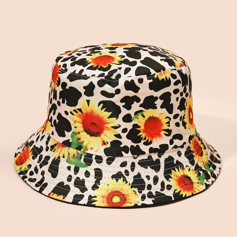 

Sunflower Print Reversible Bucket Hat, Multicolor