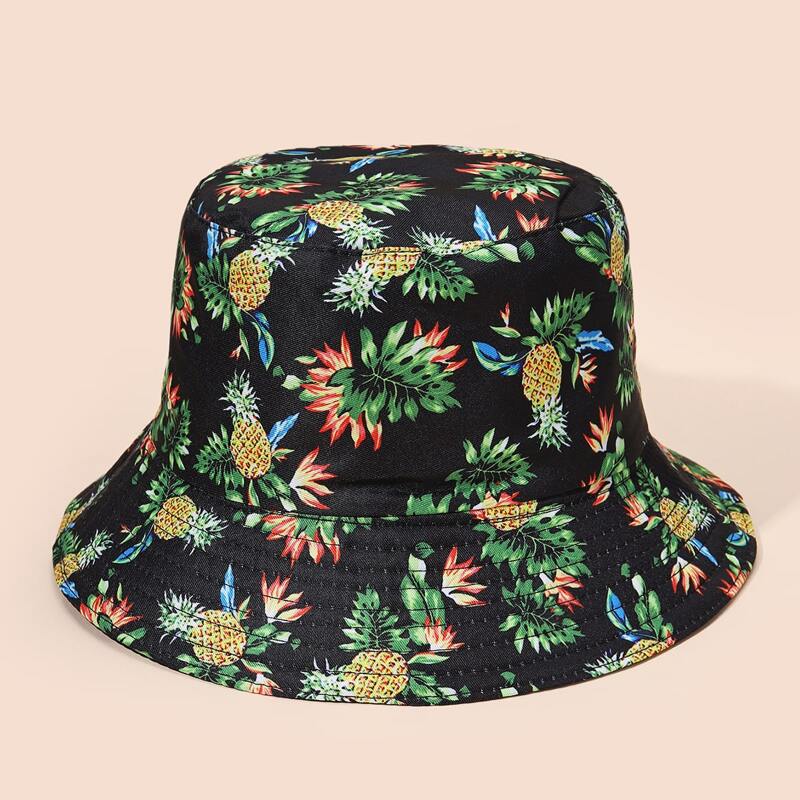 

Pineapple Print Reversible Bucket Hat, Black