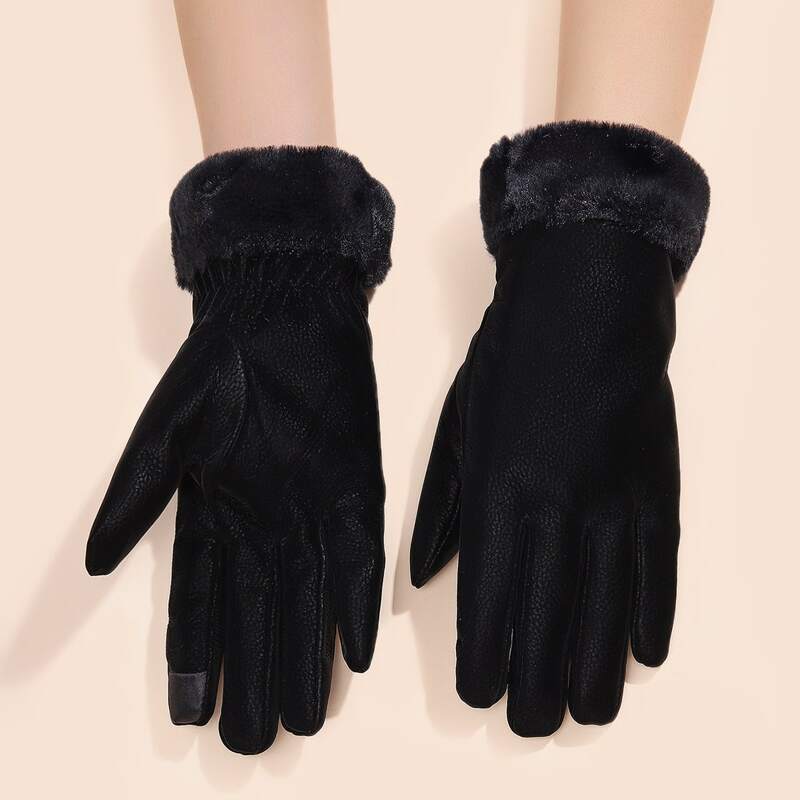 

Plain Fluffy Gloves, Black
