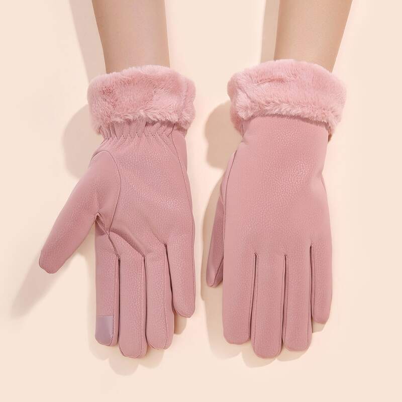 

Plain Fluffy Gloves, Pink