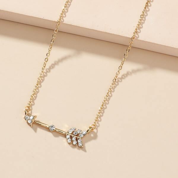 

Rhinestone Arrow Decor Necklace, Gold