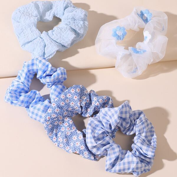 

5pcs Toddler Girls Flower Print Scrunchie, Multicolor