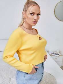 Plus Ribbed Knit Cut Out Jumper - Yellow - View 3