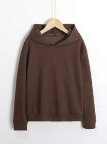 Tween Girl Drop Shoulder Sweatshirt - Coffee Brown - View 1