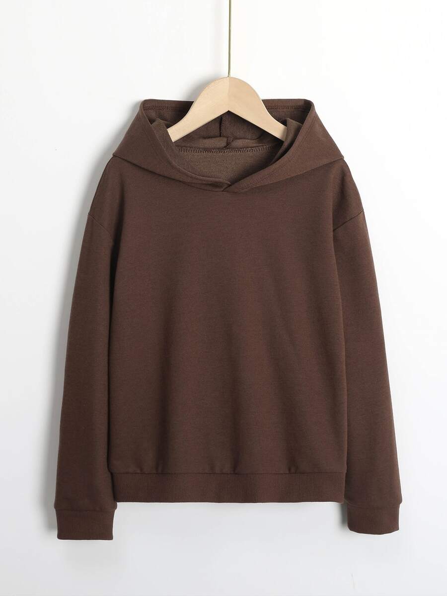 Tween Girl Drop Shoulder Sweatshirt - Coffee Brown - View 1