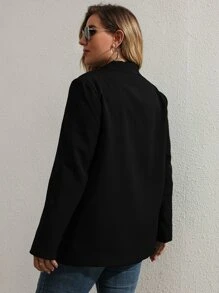 Flirla Plus Solid Flap Detail Button Front Blazer - Black - View 2