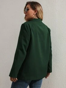 Celure Plus Solid Flap Detail Button Front Blazer - Dark Green - View 2