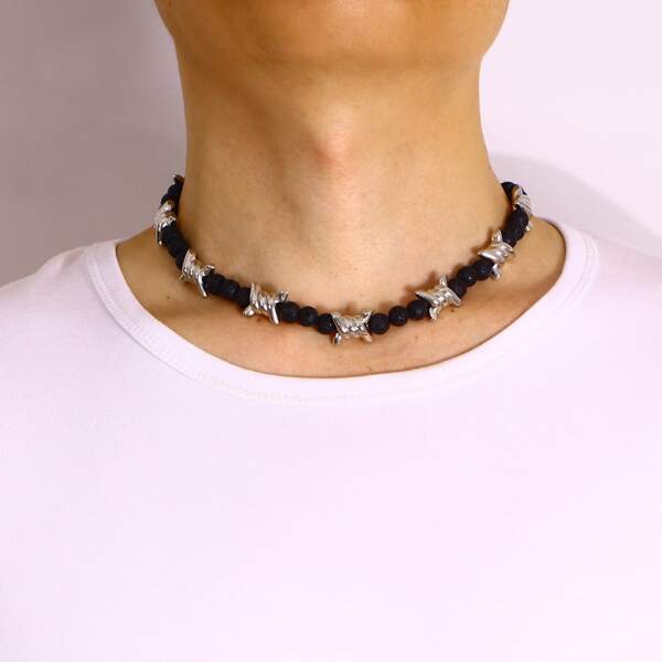 

Men Knot Decor Beaded Necklace, Black