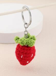 1 móc khóa dâu tây đan, móc khóa trái cây, mặt dây chuyền túi xách, mặt dây chuyền ô tô, đồ trang trí ba lô, phụ kiện ô tô quà tặng, phụ kiện túi xách phong cách Goth Y2k dễ thương, dây đeo có ngăn đựng thẻ ID, phụ kiện ô tô, mặt dây chuyền túi xách - Đỏ - Xem 5