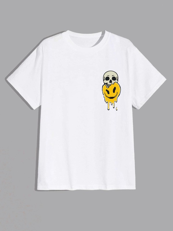 Street Life Men Cotton Skull & Smile Face Print Tee