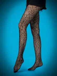 ROMWE Goth Medias de malla con diseño de telaraña, Halloween - Negro - Ver 2