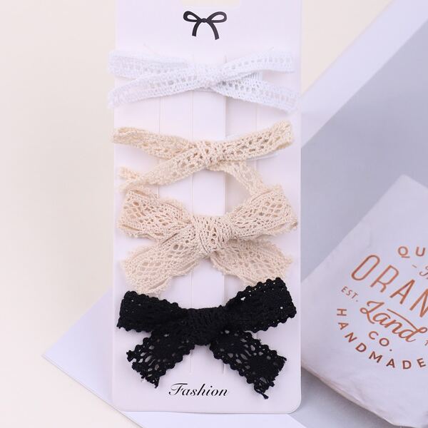 

4pcs Toddler Girls Lace Bow Decor Hair Clip, Multicolor