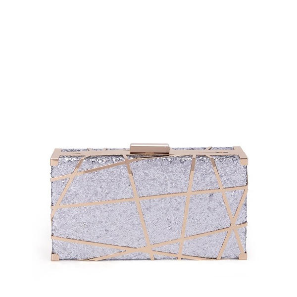 

Glitter Metal Detail Box Bag, Silver