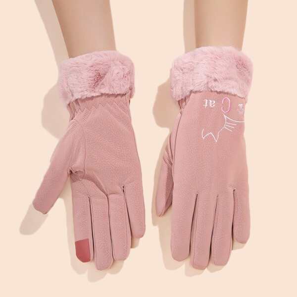 

Letter Embroidered Gloves, Pink