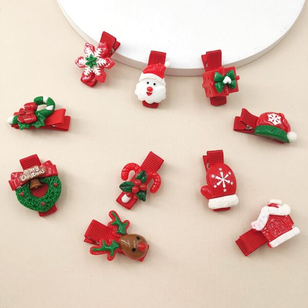 

10pcs Christmas Deer Decor Hair Clip, Multicolor