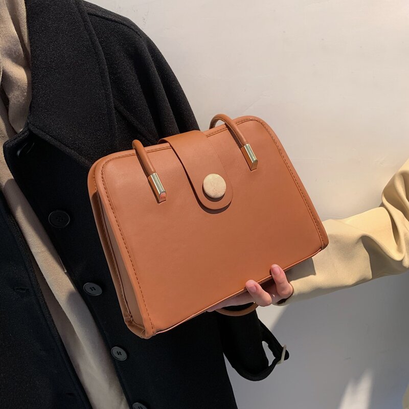 

Snap Button Tote Bag, Brown