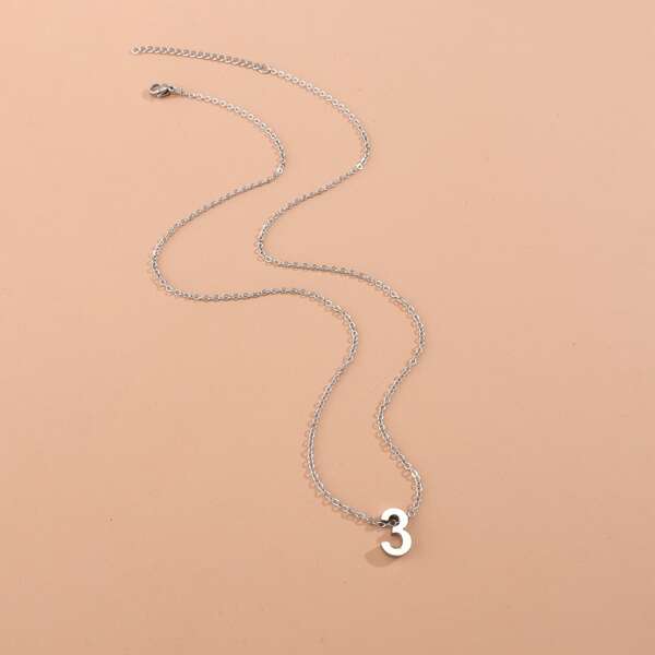 

Number Charm Necklace, Silver