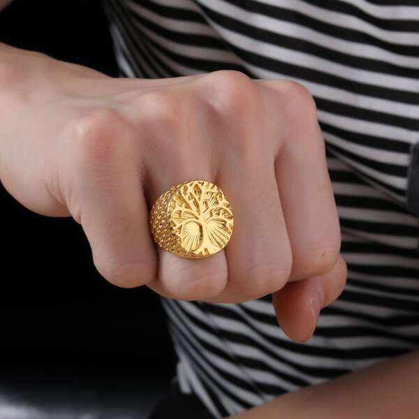 

Men Tree Detail Ring, Gold
