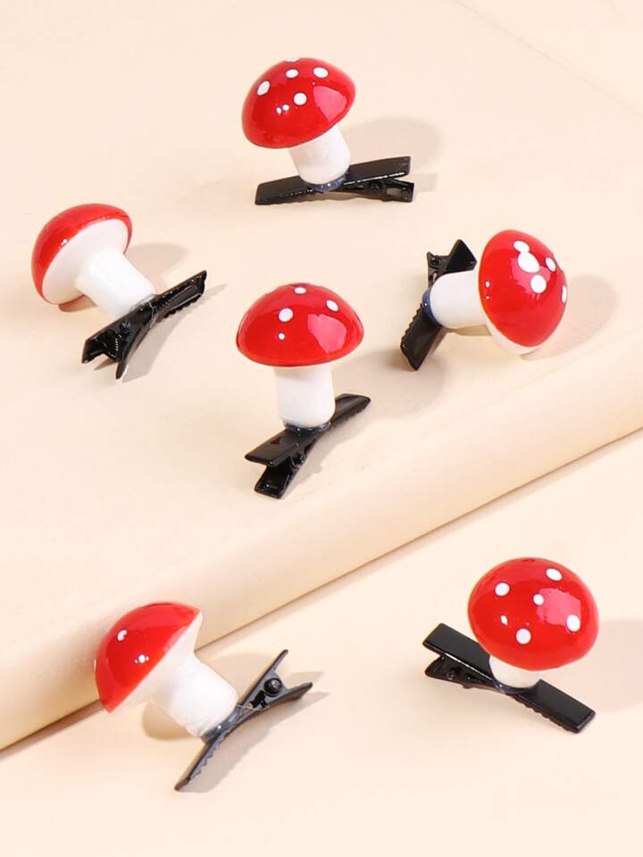 ご確認用✾エスニック✾…カラフル 眠 きのこ ぽんぽん ヘアクリップ
