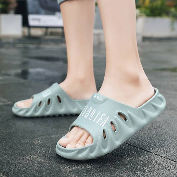 

Men Letter Graphic Slippers, Dusty blue