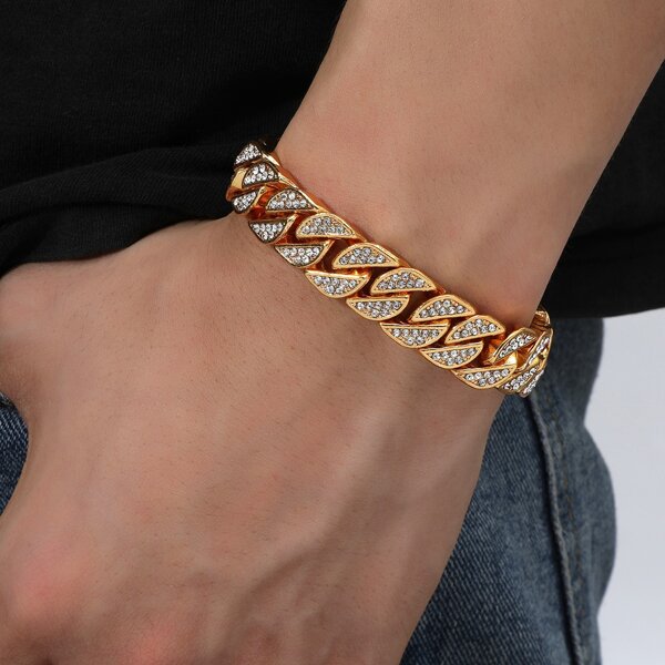 

Men Rhinestone Decor Bracelet, Gold