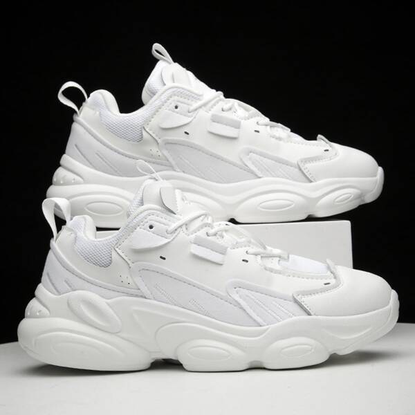 

Men Breathable Lace-up Front Sneakers, White