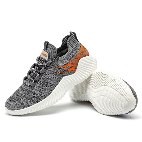 

Men Letter Patch Lace Up Decor Knit Sneakers, Grey