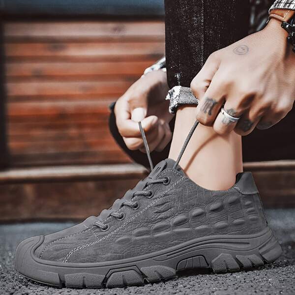 

Men Textured Lace-up Front Sneakers, Grey