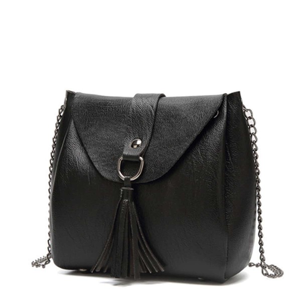 

Tassel Decor Flap Square Bag, Black