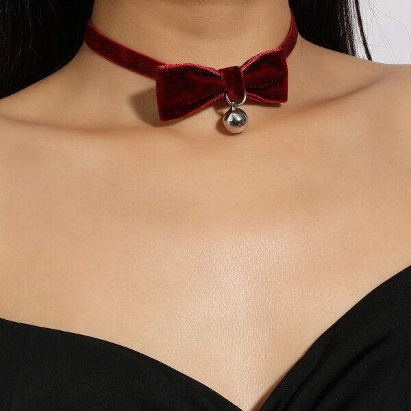 

Bow Decor Necklace, Burgundy
