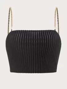 SHEIN 大碼鏈條絲絨吊帶上衣 - 黑色 - 查看 1