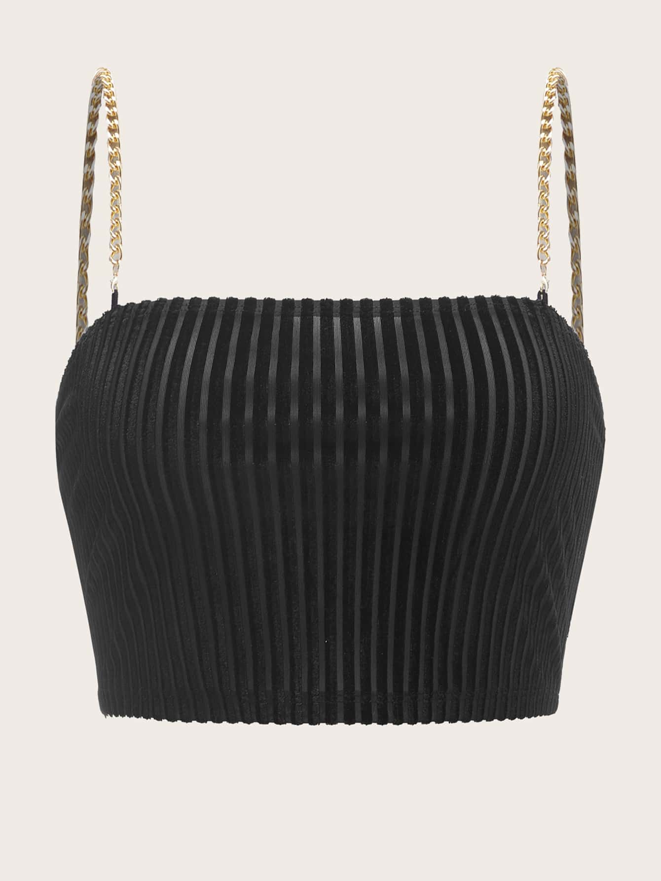 SHEIN 大碼鏈條絲絨吊帶上衣 - 黑色 - 查看 1