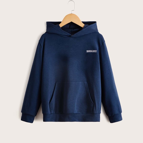 

Boys Wing Print Drop Shoulder Hoodie, Navy blue