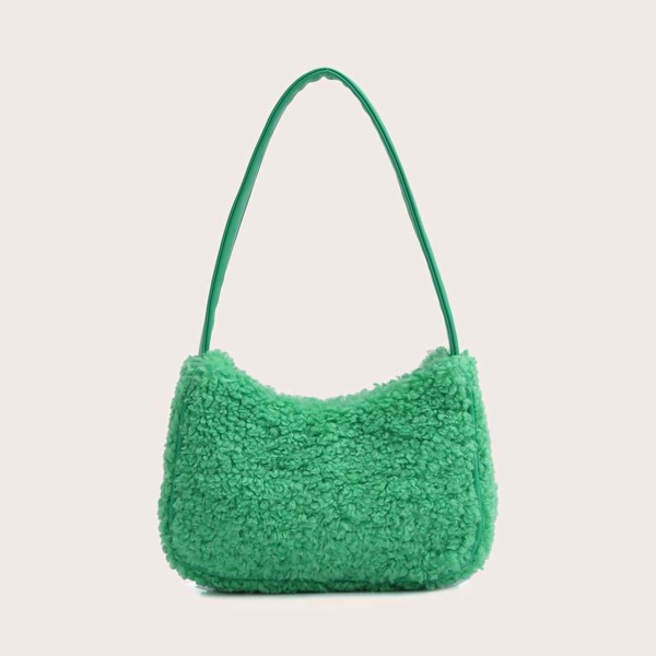 

Fluffy Shoulder Baguette Bag, Green