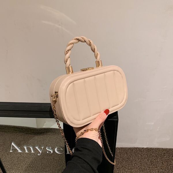 

Textured Chain Box Bag, Khaki
