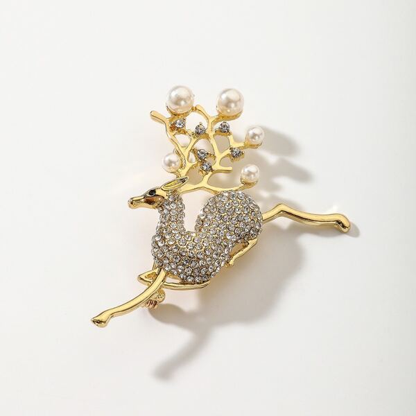

Rhinestone Deer Decor Brooch, Gold