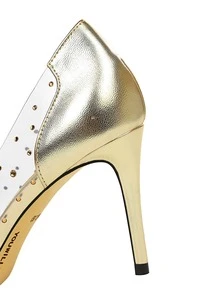 Metallic Rhinestone Decor Clear Court Pumps - Gold - View 7