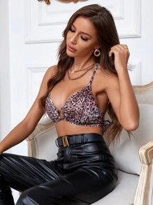 Allurite Áo hai dây Lộ Lưng Nhẫn Buộc lại Báo Gợi cảm - Nhiều màu - Xem 4